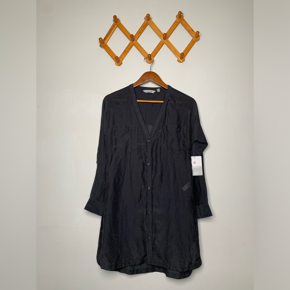 NWT Womens Black Cotton/Silk Sheer Athleta Kaftan Swimsuit Beach Cover-Up SZ XS